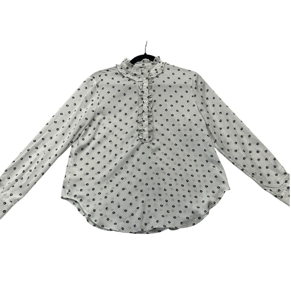 Ann Taylor Floral Ruffle Neck Long Sleeve Blouse Women S White - Picture 1 of 6